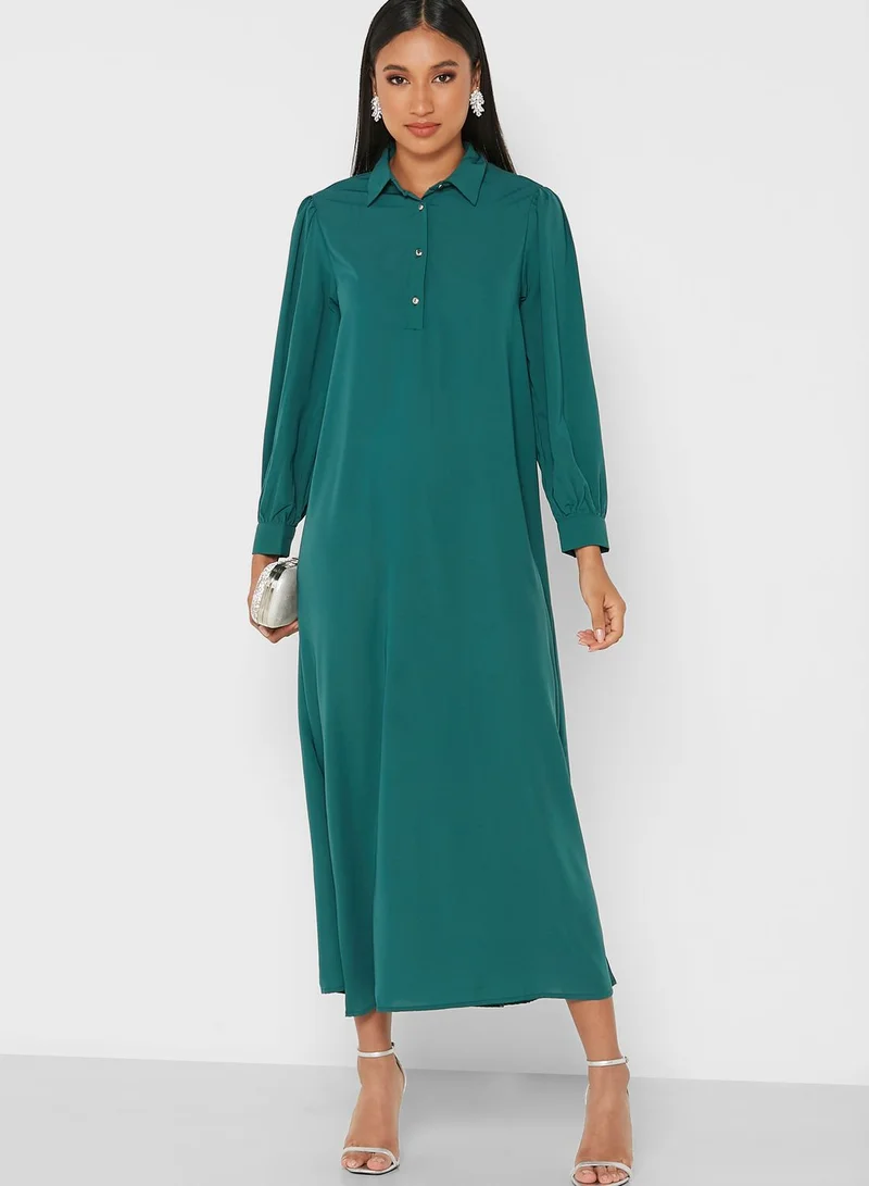 Khizana Solid Neck Detail Dress