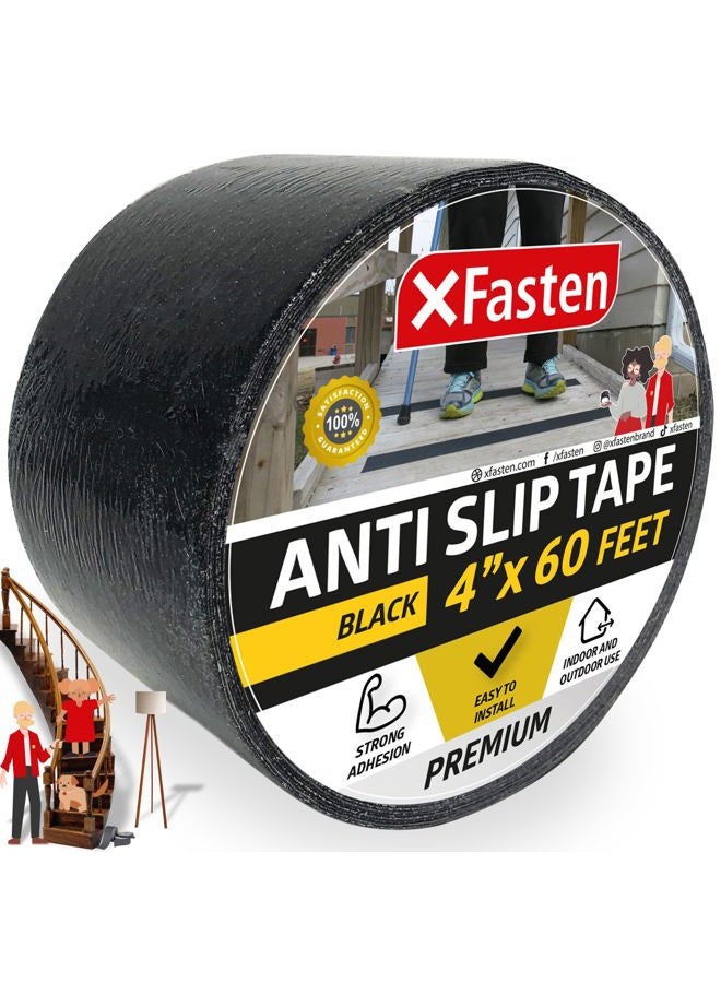XFasten شريط مقاوم للانزلاق، أسود، خارجي ومقاوم للماء، شريط أمان مقاوم للانزلاق 4 بوصات × 60 قدم - Image 1