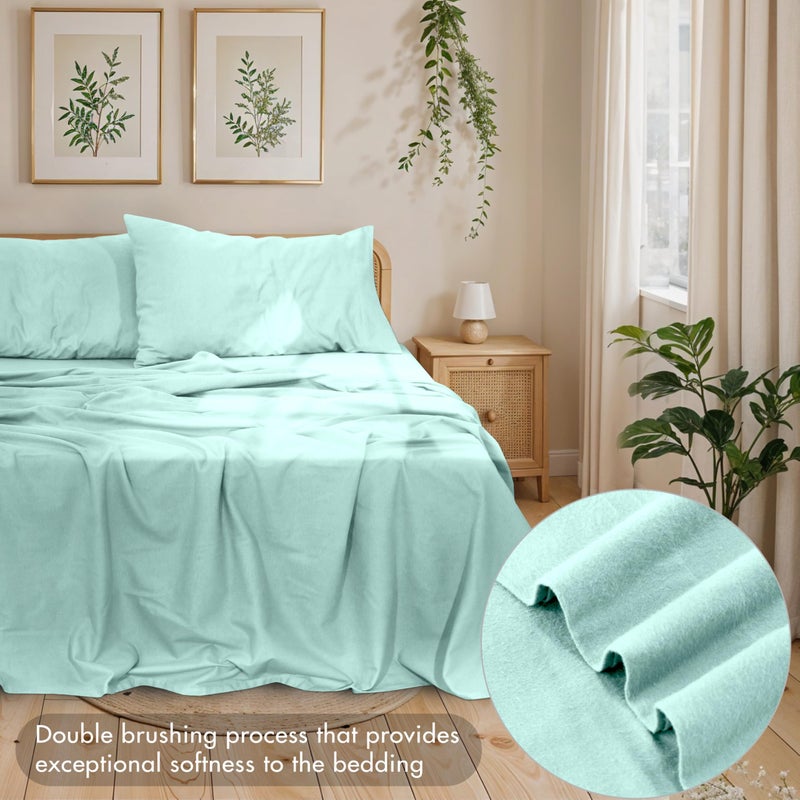 RUVANTI 100% Cotton Flannel Sheets Full Size - 4 Piece Warm, Soft & Breathable, Deep Pocket, Double Brushed Cozy All Season Bedding Set, Aqua - Image 3