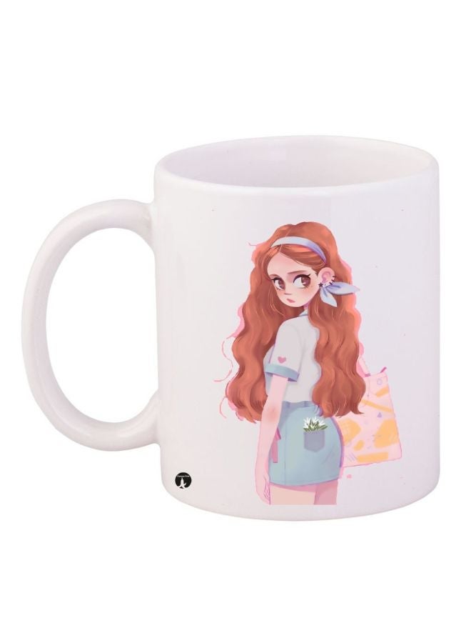 RYN Cartoon Printed Coffee Mug White/Brown/Blue 11ounce