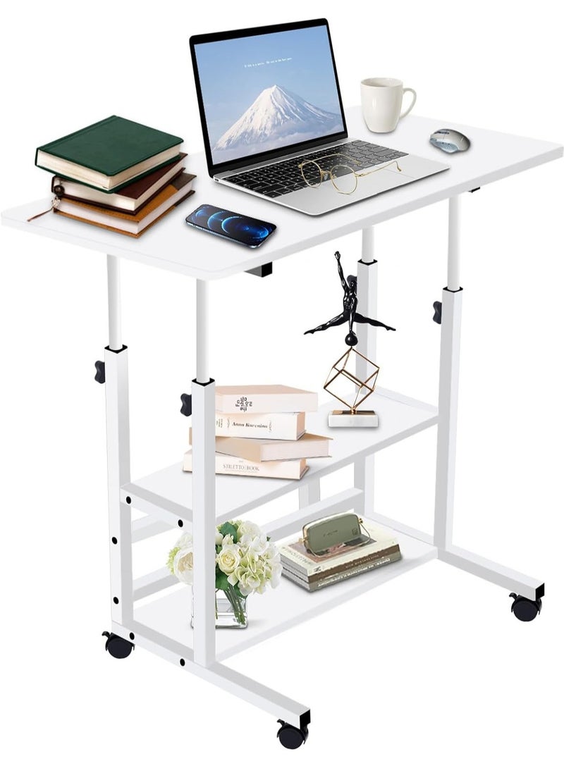 TOMSHOO Standing Desk - Adjustable - Height, Mobile -Home Office Small Desks with Storage &Rolling - Wheels, Modern Portable Study Furniture for Small Spaces of Bedside/Sofa Side (15.7"x31.4",White) - Image 1