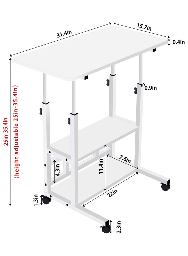 TOMSHOO Standing Desk - Adjustable - Height, Mobile -Home Office Small Desks with Storage &Rolling - Wheels, Modern Portable Study Furniture for Small Spaces of Bedside/Sofa Side (15.7"x31.4",White) - Image 3