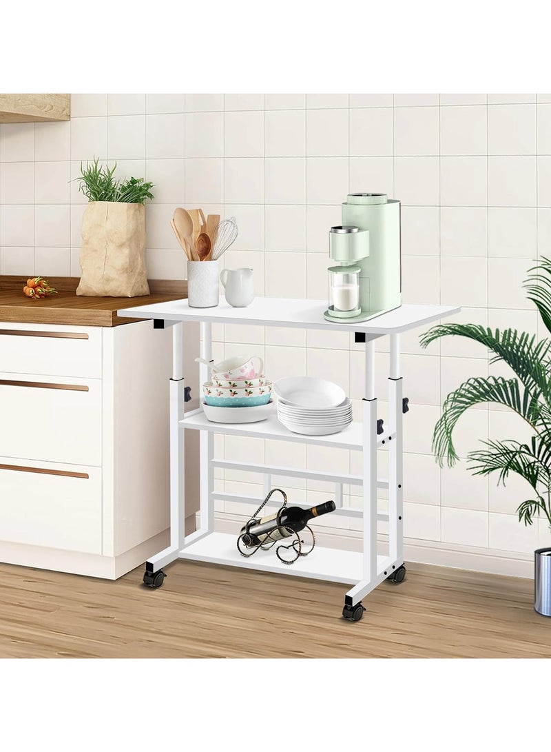 TOMSHOO Standing Desk - Adjustable - Height, Mobile -Home Office Small Desks with Storage &Rolling - Wheels, Modern Portable Study Furniture for Small Spaces of Bedside/Sofa Side (15.7"x31.4",White) - Image 5