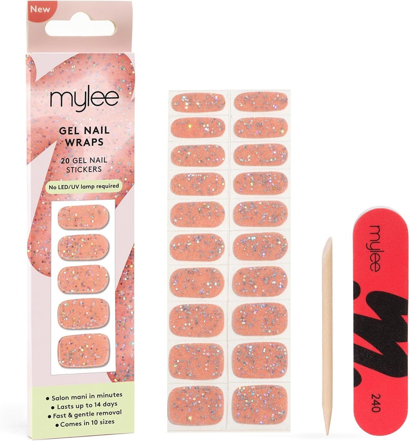 Mylee Gel Nail Wraps Candy Floss 10 PreCured Gel Stickers for Instant Mani No Lamp Needed ChipResistant Glossy Finish Lasts Up to 14 Days Easy to Apply Vegan CrueltyFree