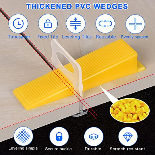 HeiLuon Tile Leveling System Clips 1/8" 2000 Piece Tile Spacers Clips and 300 Piece Reusable Yellow Wedges for Tiles. Tile Tools Set for Professional Ceramic and Stone Installation - Image 3