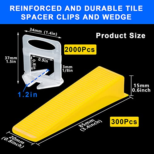 HeiLuon Tile Leveling System Clips 1/8" 2000 Piece Tile Spacers Clips and 300 Piece Reusable Yellow Wedges for Tiles. Tile Tools Set for Professional Ceramic and Stone Installation - Image 2