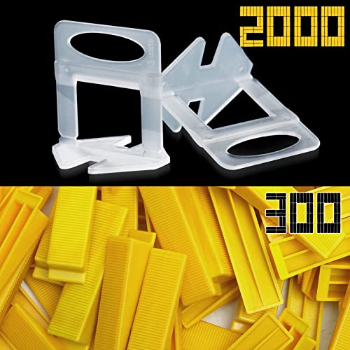 HeiLuon Tile Leveling System Clips 1/8" 2000 Piece Tile Spacers Clips and 300 Piece Reusable Yellow Wedges for Tiles. Tile Tools Set for Professional Ceramic and Stone Installation - Image 1