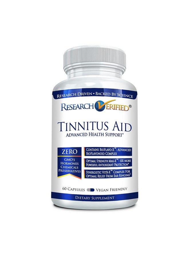 research verified Research Verified Tinnitus Aid - Lessen Internal Ringing - Ginkgo Biloba, Vitamin C, Full Spectrum B Complex Blend, Magnesium - 60 Capsules - Vegan - Made in The USA  - Image 1