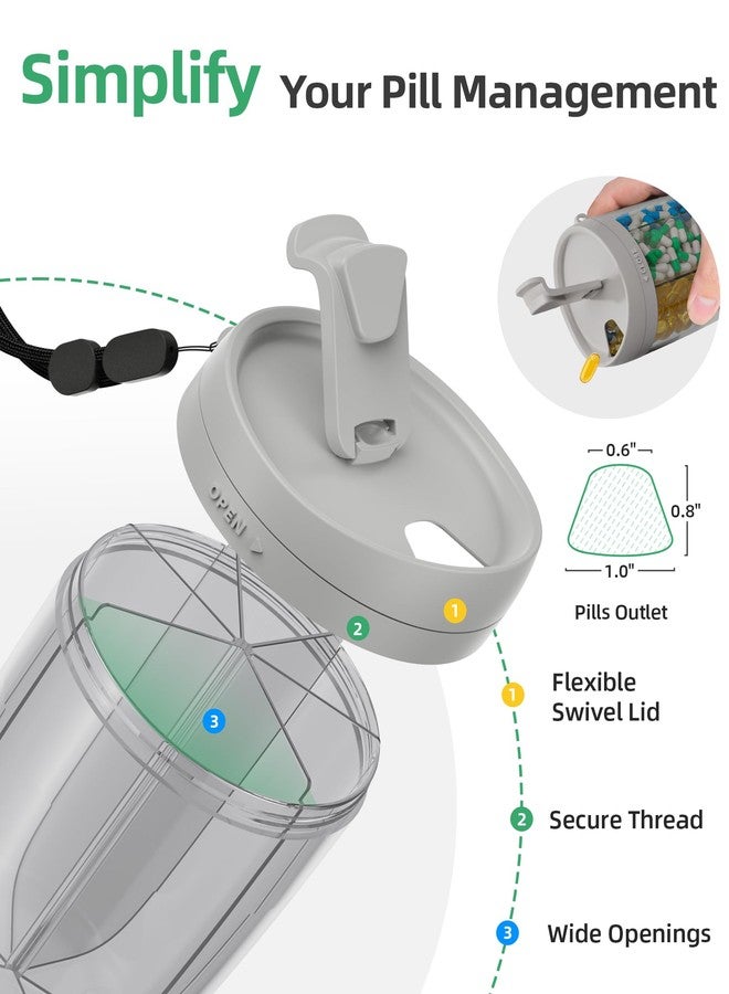 PULIV Large Supplement Organizer Bottle, Holds Plenty of 6 Various Vitamins in 1 Pill Dispenser with Anti-Mixing & Wide Openings Design, Easy to Retrieve Meds, Includes 20 Pcs Stick-on Labels Gray - Image 3