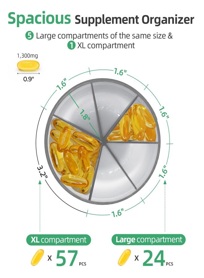 PULIV Large Supplement Organizer Bottle, Holds Plenty of 6 Various Vitamins in 1 Pill Dispenser with Anti-Mixing & Wide Openings Design, Easy to Retrieve Meds, Includes 20 Pcs Stick-on Labels Gray - Image 2
