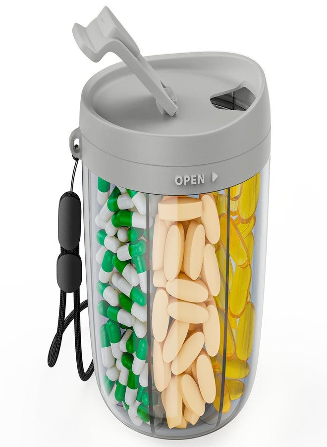 PULIV Large Supplement Organizer Bottle, Holds Plenty of 6 Various Vitamins in 1 Pill Dispenser with Anti-Mixing & Wide Openings Design, Easy to Retrieve Meds, Includes 20 Pcs Stick-on Labels Gray - Image 1