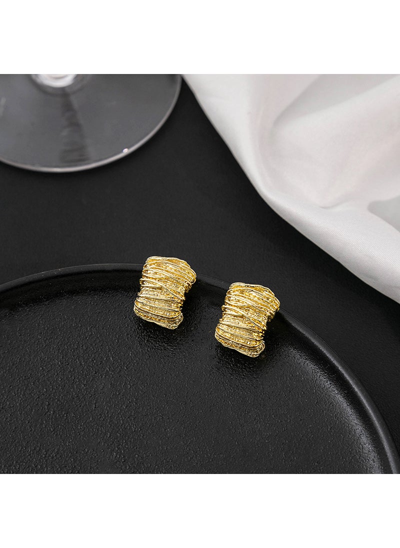 Generic - Silver Needle Metal Texture Matte Line Ring Earrings Womens Simple Luxury Cold Style C-Shape High-End Feelings Ear Jewelry E827-2/Gold - Image 1