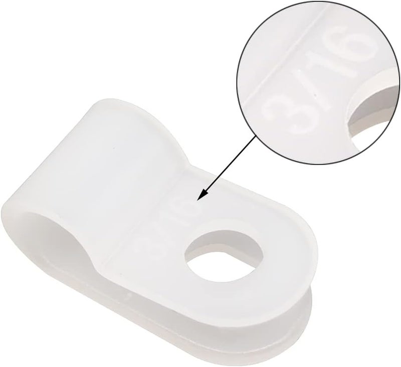 Alamic Cable Clamp R-Type Cable Clip Wire Clamp 3/16" Nylon Screw Mounting Cord Fastener Clips with Screws for Wire Management - White - 50 Pcs - Image 2
