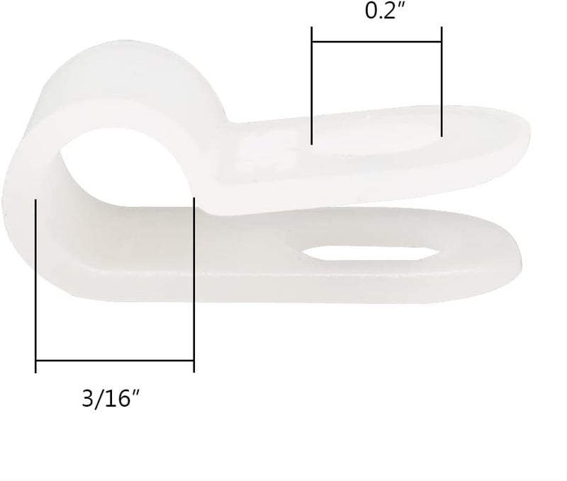 Alamic Cable Clamp R-Type Cable Clip Wire Clamp 3/16" Nylon Screw Mounting Cord Fastener Clips with Screws for Wire Management - White - 50 Pcs - Image 3