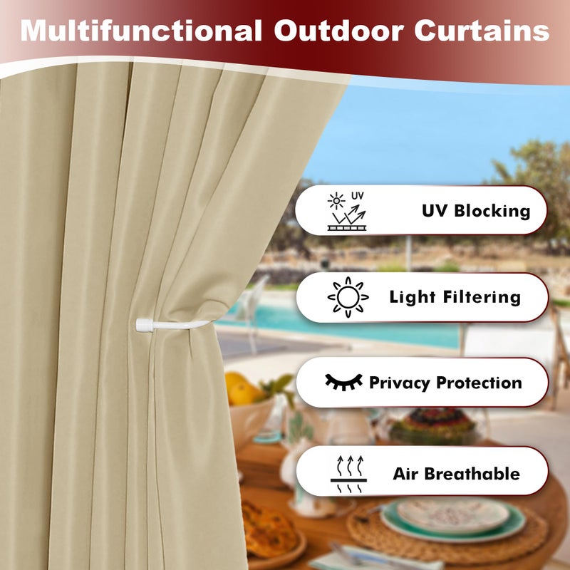 HolidayIdeas Grommet Outdoor Curtains for Patio Waterproof 8 Pcs All Weather Balcony Outside Curtain Drapes for Apartments, Gazebo, Pergolas, Porch, 54x84 Inch, Cream - Image 3