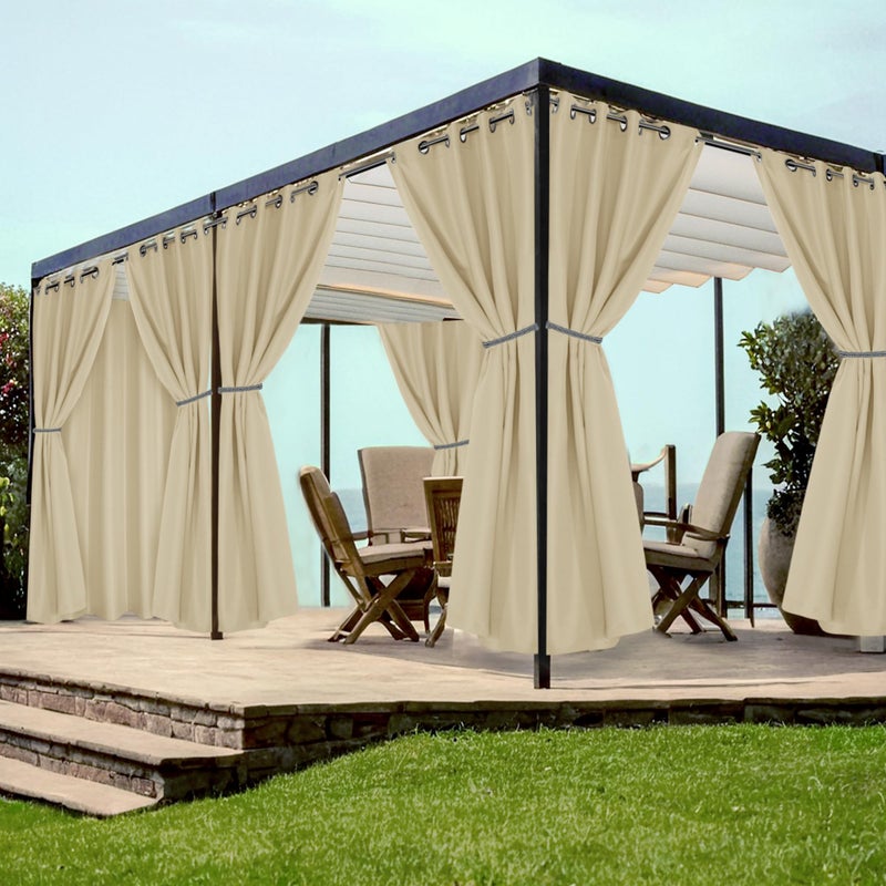HolidayIdeas Grommet Outdoor Curtains for Patio Waterproof 8 Pcs All Weather Balcony Outside Curtain Drapes for Apartments, Gazebo, Pergolas, Porch, 54x84 Inch, Cream - Image 1