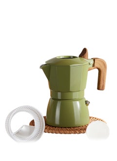 Furtey Creative Coffee Pot ,Double-valve Ceramic-Coated Mocha Coffee Machine, Espresso Equipment, Household Moka Pot , Extraction Coffee Pot for Outdoor Use 150ml Induction Cooker Available, Jungle Green  - Image 2