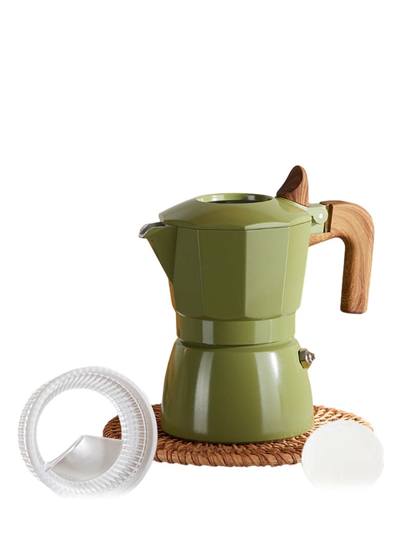 Furtey Creative Coffee Pot ,Double-valve Ceramic-Coated Mocha Coffee Machine, Espresso Equipment, Household Moka Pot , Extraction Coffee Pot for Outdoor Use 150ml Induction Cooker Available, Jungle Green - Image 2