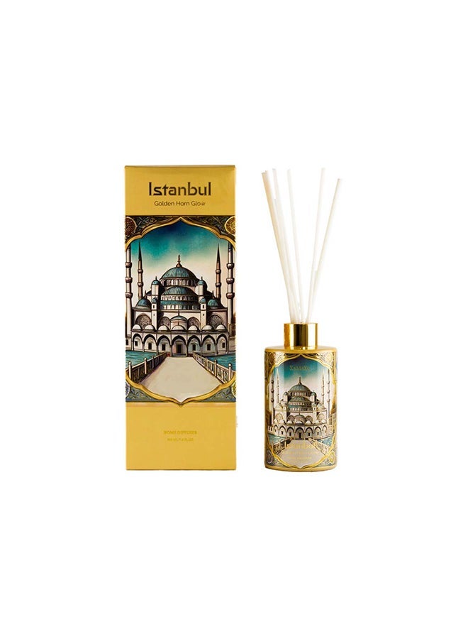 KAMAYA Skyline Collection with decal of Istanbul skyline on the beautiful glass jar with gold lid. 200ml. Fragrance notes floral spicy and amber with lemon, jasmine, rose vanilla. Perfect for gifting .Beautiful box with gift card inside - Image 2