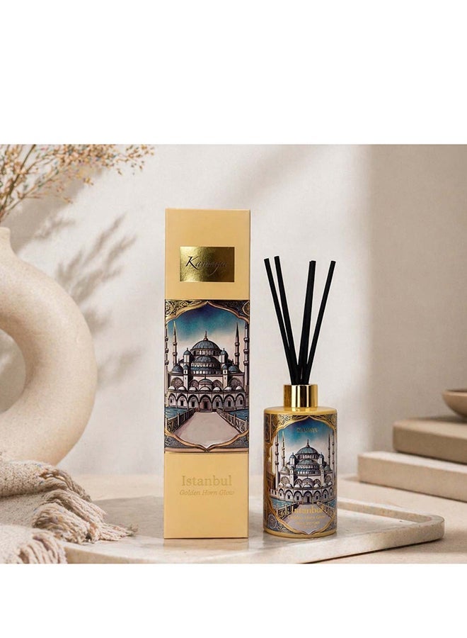 KAMAYA Skyline Collection with decal of Istanbul skyline on the beautiful glass jar with gold lid. 200ml. Fragrance notes floral spicy and amber with lemon, jasmine, rose vanilla. Perfect for gifting .Beautiful box with gift card inside - Image 3