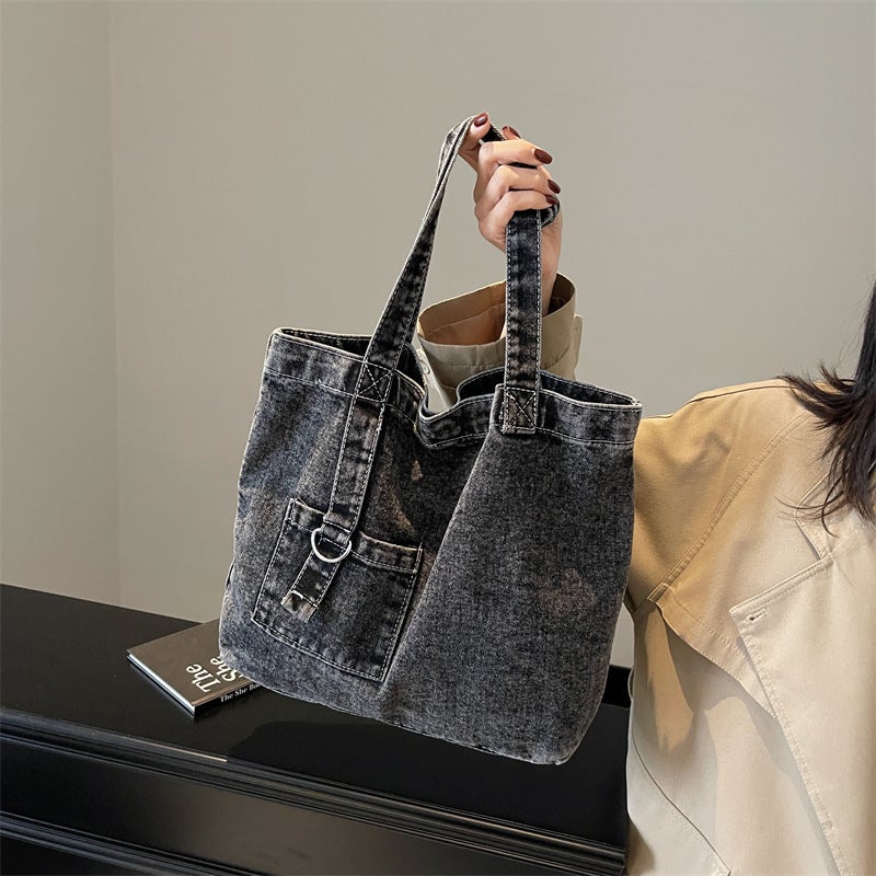 Lazy Style Denim Bag For Women, Japanese Style Style Harajuku Style Retro Versatile Student Class Bag, Casual Work Clothing Shoulder Bag - Image 2