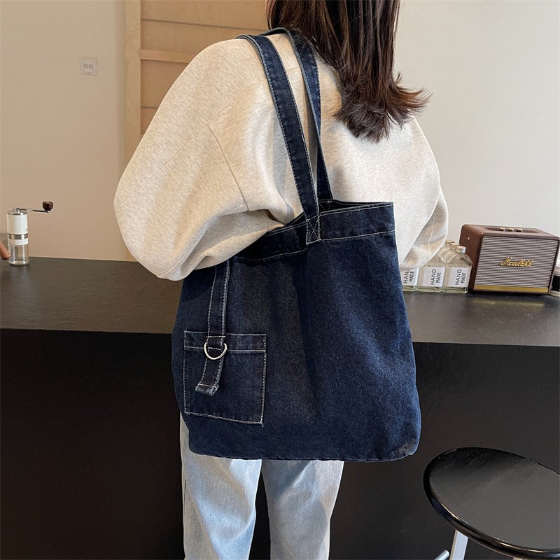 Lazy Style Denim Bag For Women, Japanese Style Style Harajuku Style Retro Versatile Student Class Bag, Casual Work Clothing Shoulder Bag - Image 4