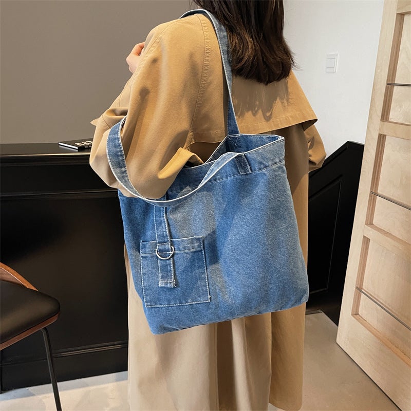 Lazy Style Denim Bag For Women, Japanese Style Style Harajuku Style Retro Versatile Student Class Bag, Casual Work Clothing Shoulder Bag - Image 5