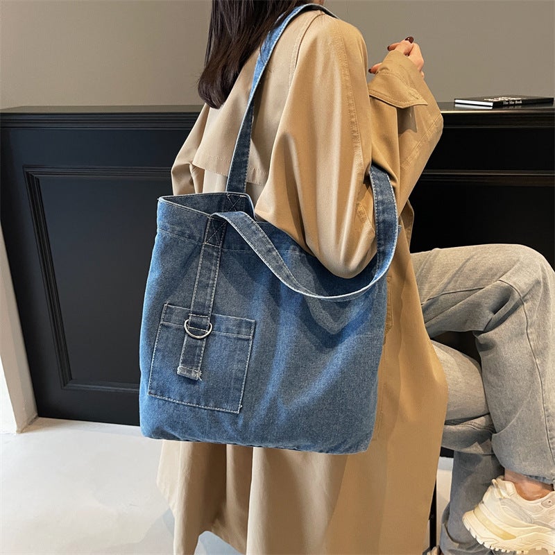 Lazy Style Denim Bag For Women, Japanese Style Style Harajuku Style Retro Versatile Student Class Bag, Casual Work Clothing Shoulder Bag - Image 3