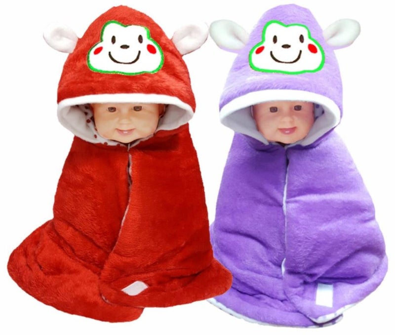 BRANDONN Fashions Gift Pack Combo of 2 New Born Baby All Season Use 3 in 1 Baby Wrapper OR Blanket Cum Sleeping Bag Cum Beeding(0-4months)(Purple & Red) - Image 1