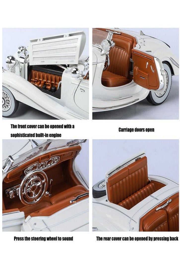 داي كاست سيارة مرسيدس بنز 500K كلاسيكية بمقياس 1/24، نموذج سيارة من سبائك معدنية مصبوبة، مزودة بأصوات وإضاءة (لون أبيض) - Image 3