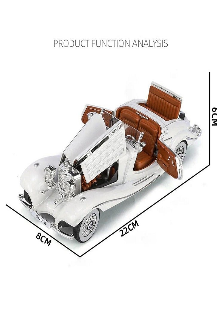 داي كاست سيارة مرسيدس بنز 500K كلاسيكية بمقياس 1/24، نموذج سيارة من سبائك معدنية مصبوبة، مزودة بأصوات وإضاءة (لون أبيض) - Image 5