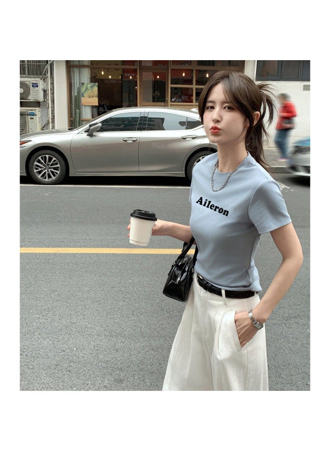 Tonlion Summer Women's Round Neck Letter Print Short Sleeve T-shirt Casual All-match - Image 2