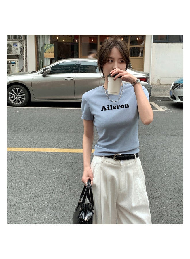 Tonlion Summer Women's Round Neck Letter Print Short Sleeve T-shirt Casual All-match - Image 4