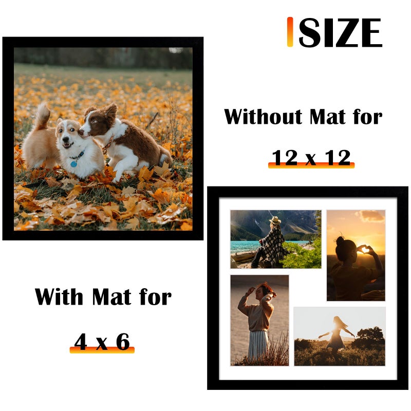 DUENPY 12x12 Picture Frame  4x6 Collage Picture Frame  Displays Four 4x6 inch Photos  or 12x12 (Without Mat) Available for Wall Mount or Table Top Horizontal and Vertical Display  Black. - Image 5