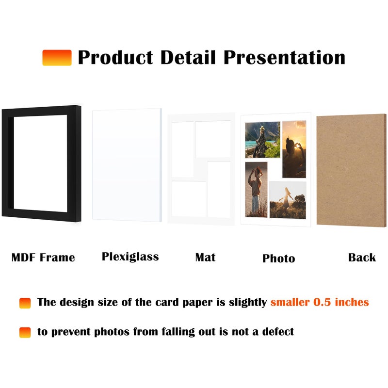 DUENPY 12x12 Picture Frame  4x6 Collage Picture Frame  Displays Four 4x6 inch Photos  or 12x12 (Without Mat) Available for Wall Mount or Table Top Horizontal and Vertical Display  Black. - Image 4