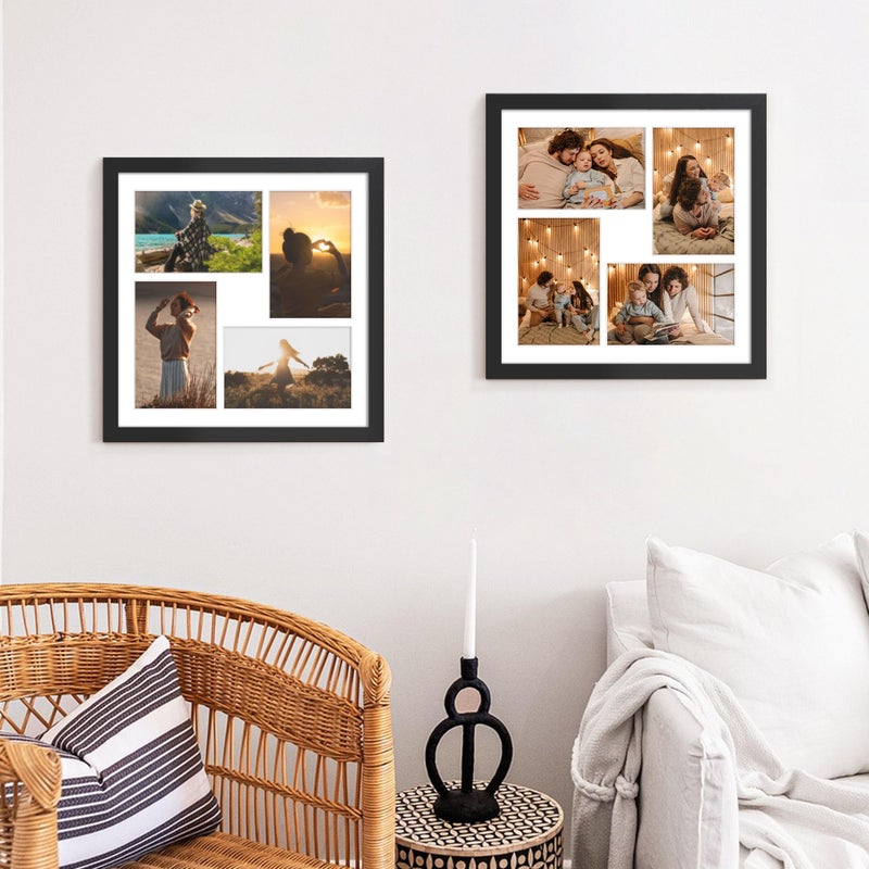 DUENPY 12x12 Picture Frame  4x6 Collage Picture Frame  Displays Four 4x6 inch Photos  or 12x12 (Without Mat) Available for Wall Mount or Table Top Horizontal and Vertical Display  Black. - Image 3