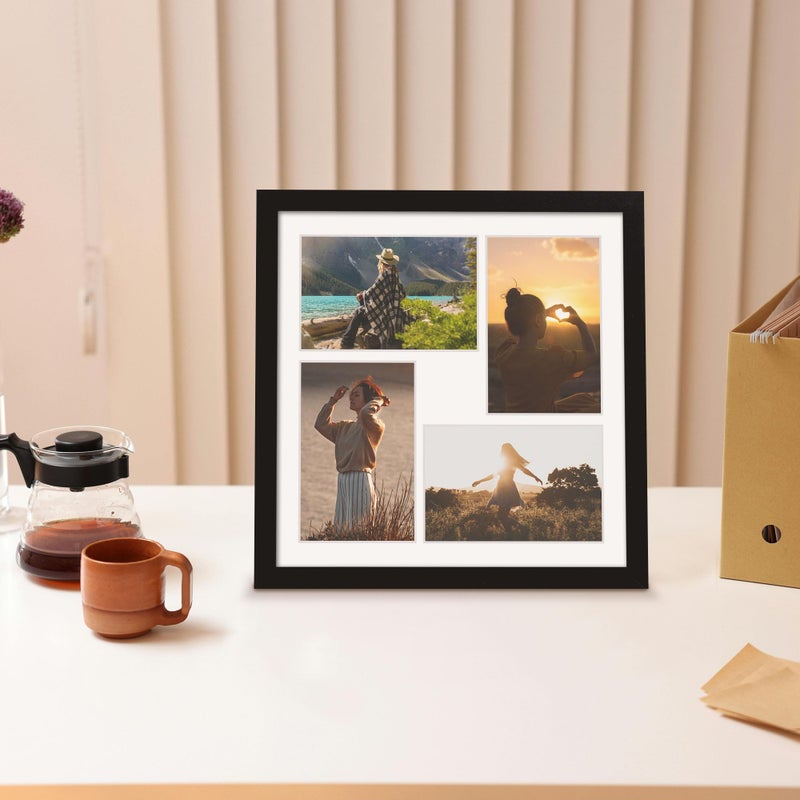DUENPY 12x12 Picture Frame  4x6 Collage Picture Frame  Displays Four 4x6 inch Photos  or 12x12 (Without Mat) Available for Wall Mount or Table Top Horizontal and Vertical Display  Black. - Image 2