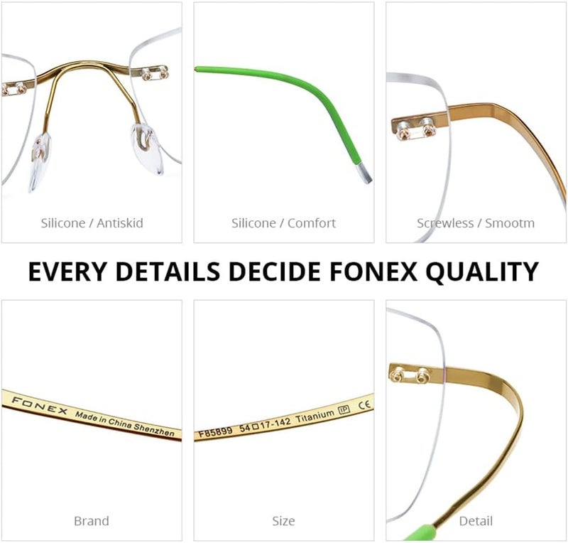 FONEX Titanium Glasses Frame,Rimless Frameless Optical Eyewear Eyeglasses for Men and Women F85634 - Image 4