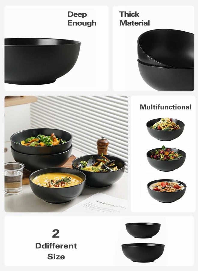 Kanwone Large Serving Bowls - 9.5 inch, 90oz Porcelain Salad Bowls, Pasta, Soup Bowls, Set of 2, Serving Dishes for Entertaining, Microwave and Dishwasher Safe, Matte Black - Image 3