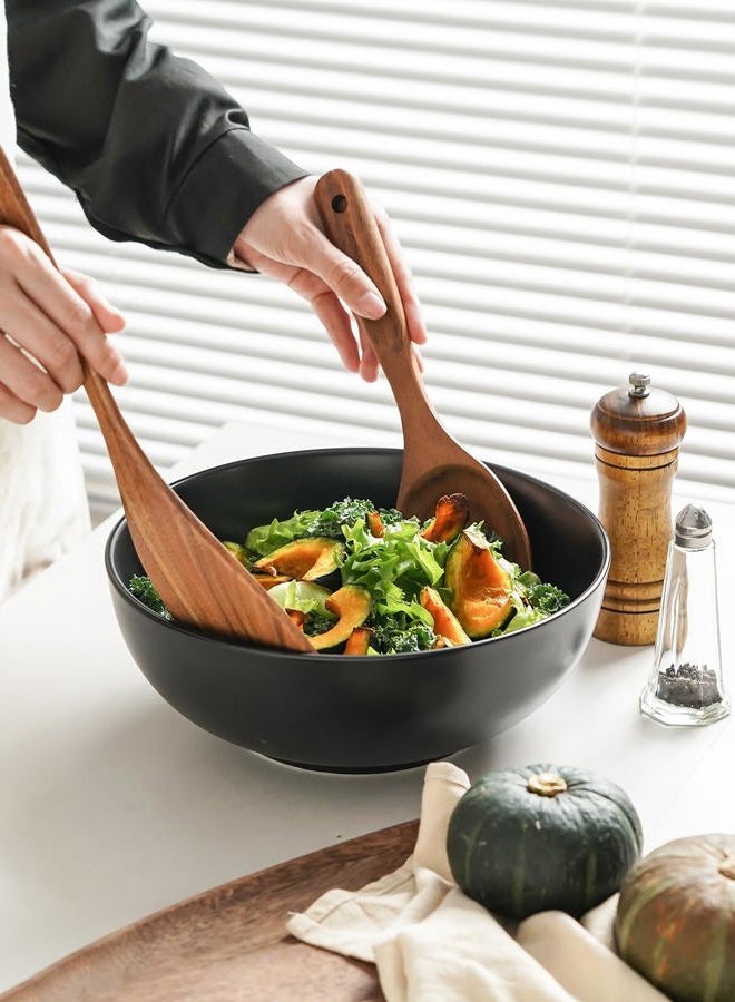 Kanwone Large Serving Bowls - 9.5 inch, 90oz Porcelain Salad Bowls, Pasta, Soup Bowls, Set of 2, Serving Dishes for Entertaining, Microwave and Dishwasher Safe, Matte Black - Image 4