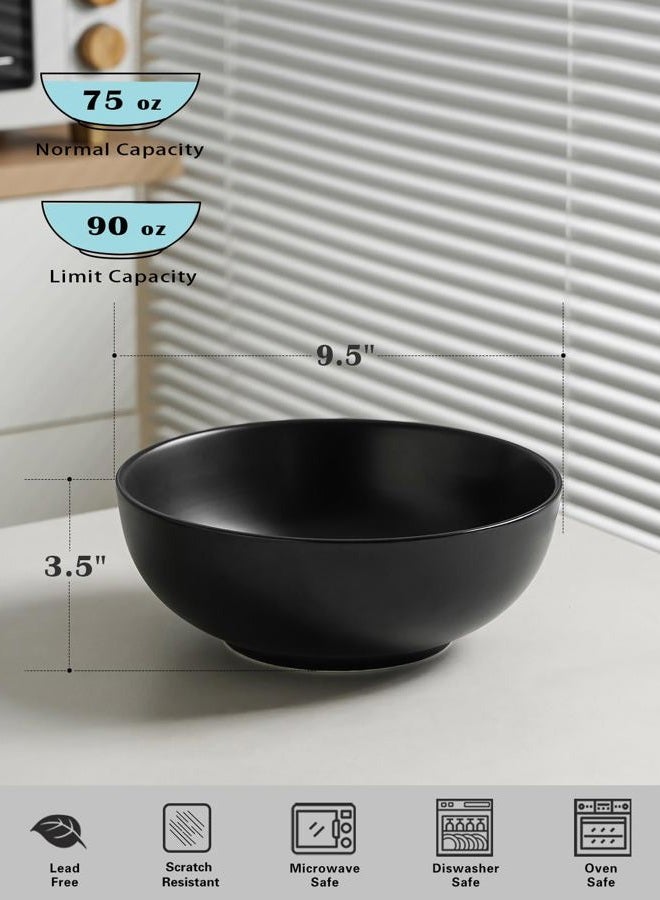 Kanwone Large Serving Bowls - 9.5 inch, 90oz Porcelain Salad Bowls, Pasta, Soup Bowls, Set of 2, Serving Dishes for Entertaining, Microwave and Dishwasher Safe, Matte Black - Image 2