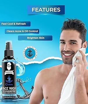Muuchstac Mens Ocean Face Wash Anti Acne Pimple 12 hrs Moisturizes All Skin Types Skin Brightening No SLS Silicone and Paraben 100 ml - Image 2