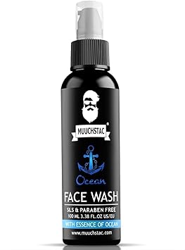Muuchstac Mens Ocean Face Wash Anti Acne Pimple 12 hrs Moisturizes All Skin Types Skin Brightening No SLS Silicone and Paraben 100 ml - Image 1