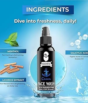 Muuchstac Mens Ocean Face Wash Anti Acne Pimple 12 hrs Moisturizes All Skin Types Skin Brightening No SLS Silicone and Paraben 100 ml - Image 4