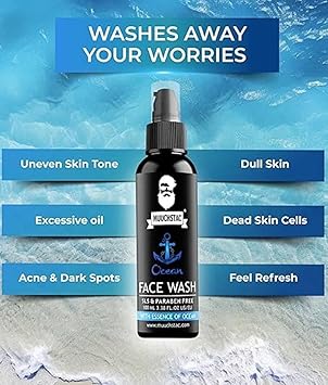Muuchstac Mens Ocean Face Wash Anti Acne Pimple 12 hrs Moisturizes All Skin Types Skin Brightening No SLS Silicone and Paraben 100 ml - Image 5