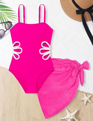 TALLWH Girls Bathing Suit Adjustable Straps Cut Out One Piece Swimsuit with Solid Color Cover Up Skirt 5t Bathing Suit Girls Swimsuits Size 6 - Image 5