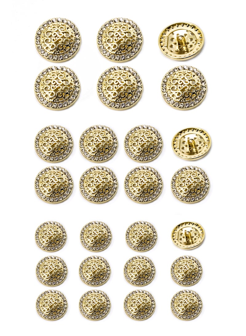 26PCS and 3 sizes Clothes Buttons - Nice Design Round Shaped Metal Button Set (Gold) - Image 1