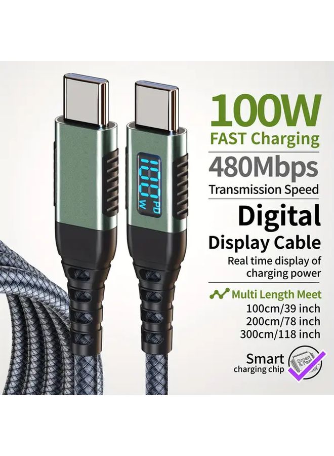 USB C Charging Cable 3m 100W LED Dynamic Display Fast Car Charger - Image 1