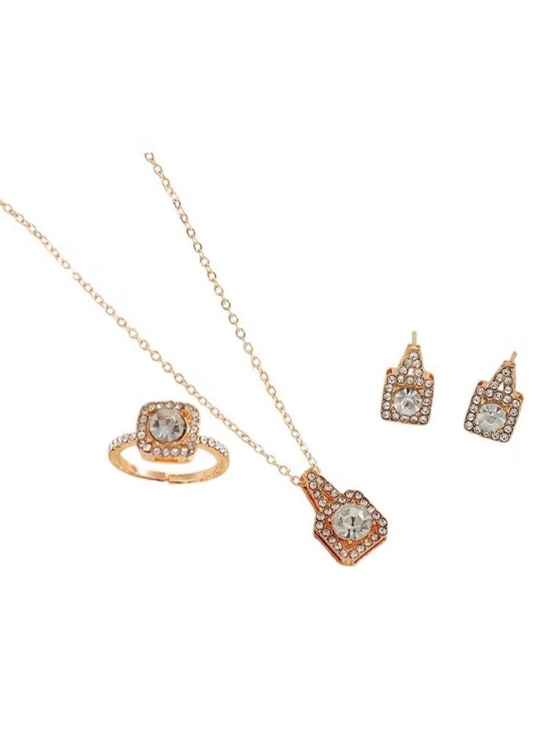 Huitich Gold Color Square-Cut Crystal Pendant Necklace & Earring Set - Image 1