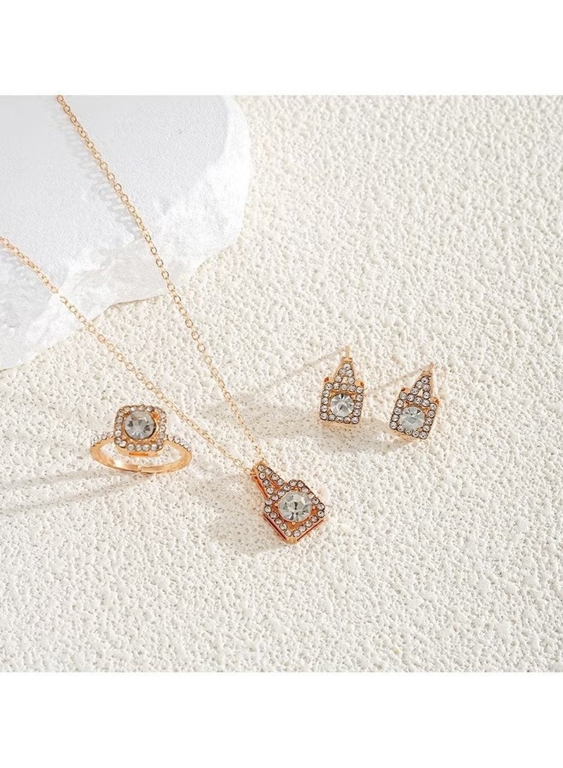 Huitich Gold Color Square-Cut Crystal Pendant Necklace & Earring Set - Image 2